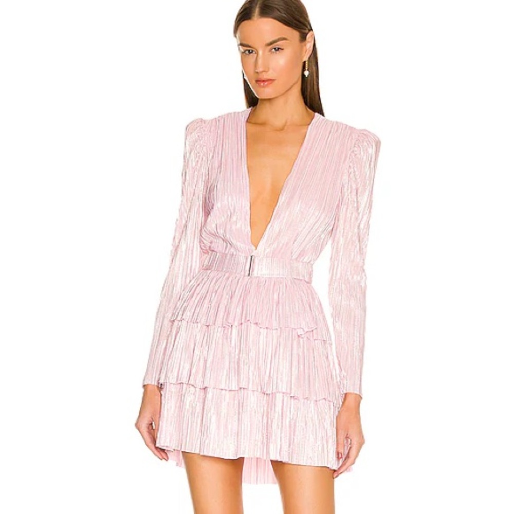Sabina Musayev x REVOLVE Carry Mini Dress, pleated, shimmering blush pink fabric